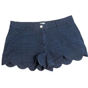 CROWN & IVY Scalloped Preppy Coastal Shorts Blue Shelby Textured Jacquard sz 14